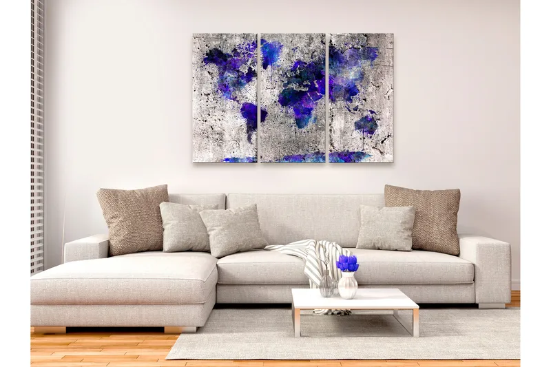 Tavla World Map Ink Blots 3 Parts 120X80 Lila - Artgeist sp. z o. o. - Inredning & dekor - Tavlor & konst - Canvastavla