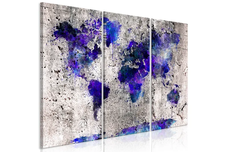 Tavla World Map Ink Blots 3 Parts 120X80 Lila - Artgeist sp. z o. o. - Inredning & dekor - Tavlor & konst - Canvastavla
