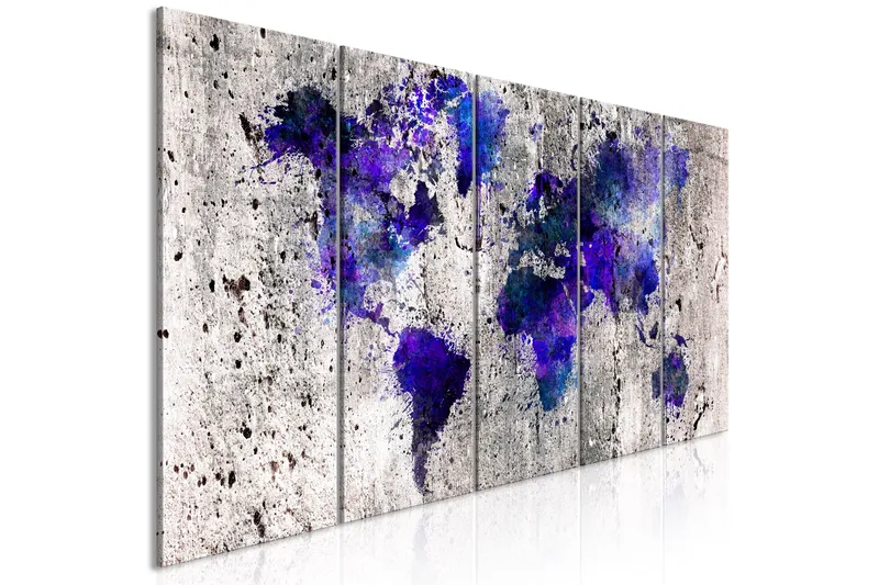 Tavla World Map Ink Blots 5 Parts Narrow 200x80, Artgeist sp. z o. o.