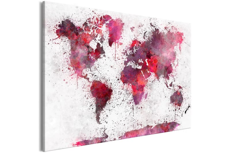 TAVLA World Map: Red Watercolors (1 Part) Wide 90x60 - Artgeist sp. z o. o. - Inredning & dekor - Tavlor & konst - Canvastavla