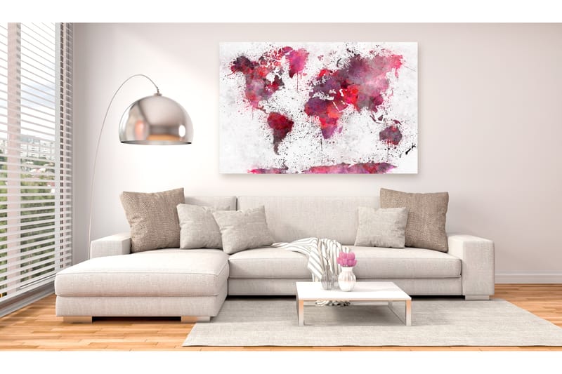 TAVLA World Map: Red Watercolors (1 Part) Wide 120x80 - Artgeist sp. z o. o. - Inredning & dekor - Tavlor & konst - Canvastavla