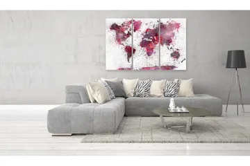 Tavla World Map Red Watercolors 3 Parts 90x60 - Artgeist sp. z o. o. - Inredning & dekor - Tavlor & konst - Canvastavla