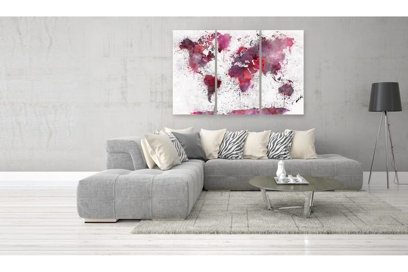 Tavla World Map Red Watercolors 3 Parts 90x60 - Artgeist sp. z o. o. - Inredning & dekor - Tavlor & konst - Canvastavla