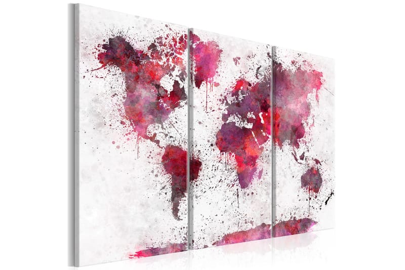 Tavla World Map Red Watercolors 3 Parts 120x80 - Artgeist sp. z o. o. - Inredning & dekor - Tavlor & konst - Canvastavla