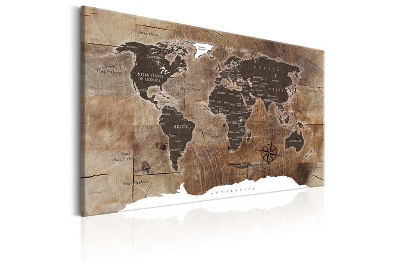 TAVLA World Map: Wooden Mosaic 120x80 - Artgeist sp. z o. o. - Canvastavla
