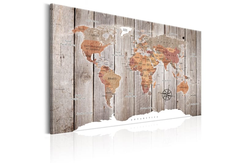 TAVLA World Map: Wooden Stories 90x60 - Artgeist sp. z o. o. - Inredning & dekor - Tavlor & konst - Canvastavla