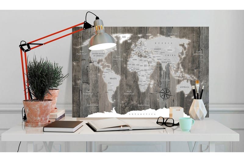 TAVLA World Map: Wooden World 120x80 - Artgeist sp. z o. o. - Inredning & dekor - Tavlor & konst - Canvastavla