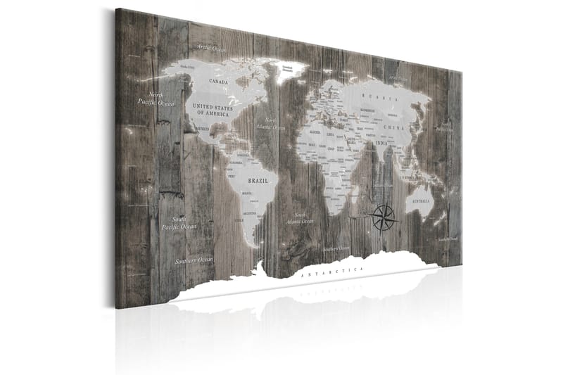 TAVLA World Map: Wooden World 120x80 - Artgeist sp. z o. o. - Canvastavla