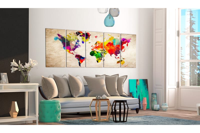 Tavla World Map Painted World 225X90 Flerfärgad - Artgeist sp. z o. o. - Inredning & dekor - Tavlor & konst - Canvastavla