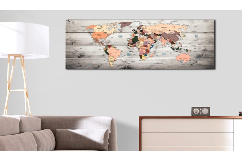 Tavla World Maps Wooden Travels 120x40 cm - Inredning & dekor - Tavlor & konst - Canvastavla