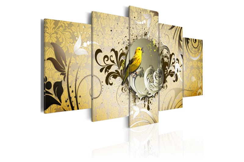 Tavla Yellow Bird Singing 100X50 Gul|Flerfärgad|Vit - Artgeist sp. z o. o. - Inredning & dekor - Tavlor & konst - Canvastavla