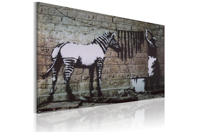 Tavla Zebra Tvätt Banksy 60X40 Vit Street art - Artgeist sp. z o. o. - Canvastavla