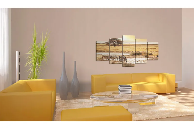 Tavla Zebras On A Savannah 100X50 Beige - Artgeist sp. z o. o. - Inredning & dekor - Tavlor & konst - Canvastavla