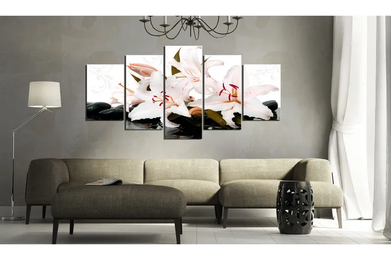 Tavla Zen Stones And Lilies 200X100 Vit|Rosa - Artgeist sp. z o. o. - Inredning & dekor - Tavlor & konst - Canvastavla