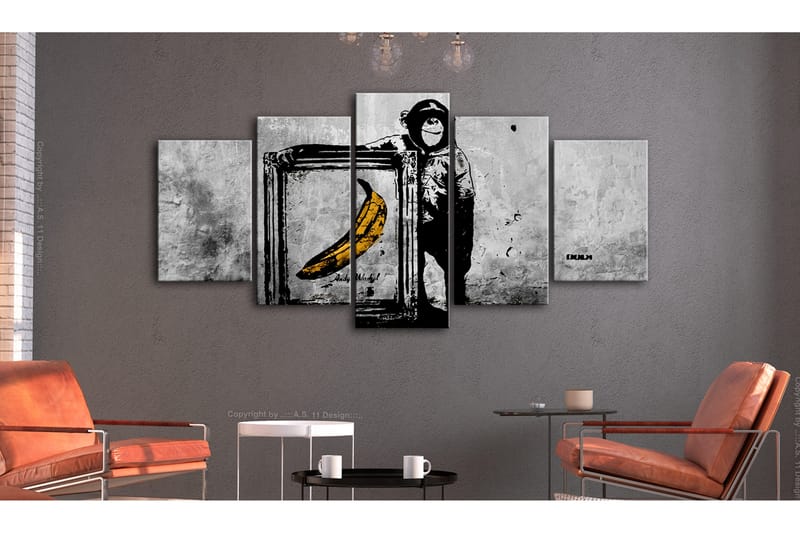 Tavla Proud Monkey 5 Parts Wide 100X50 Grå - Artgeist sp. z o. o. - Inredning & dekor - Tavlor & konst - Canvastavla