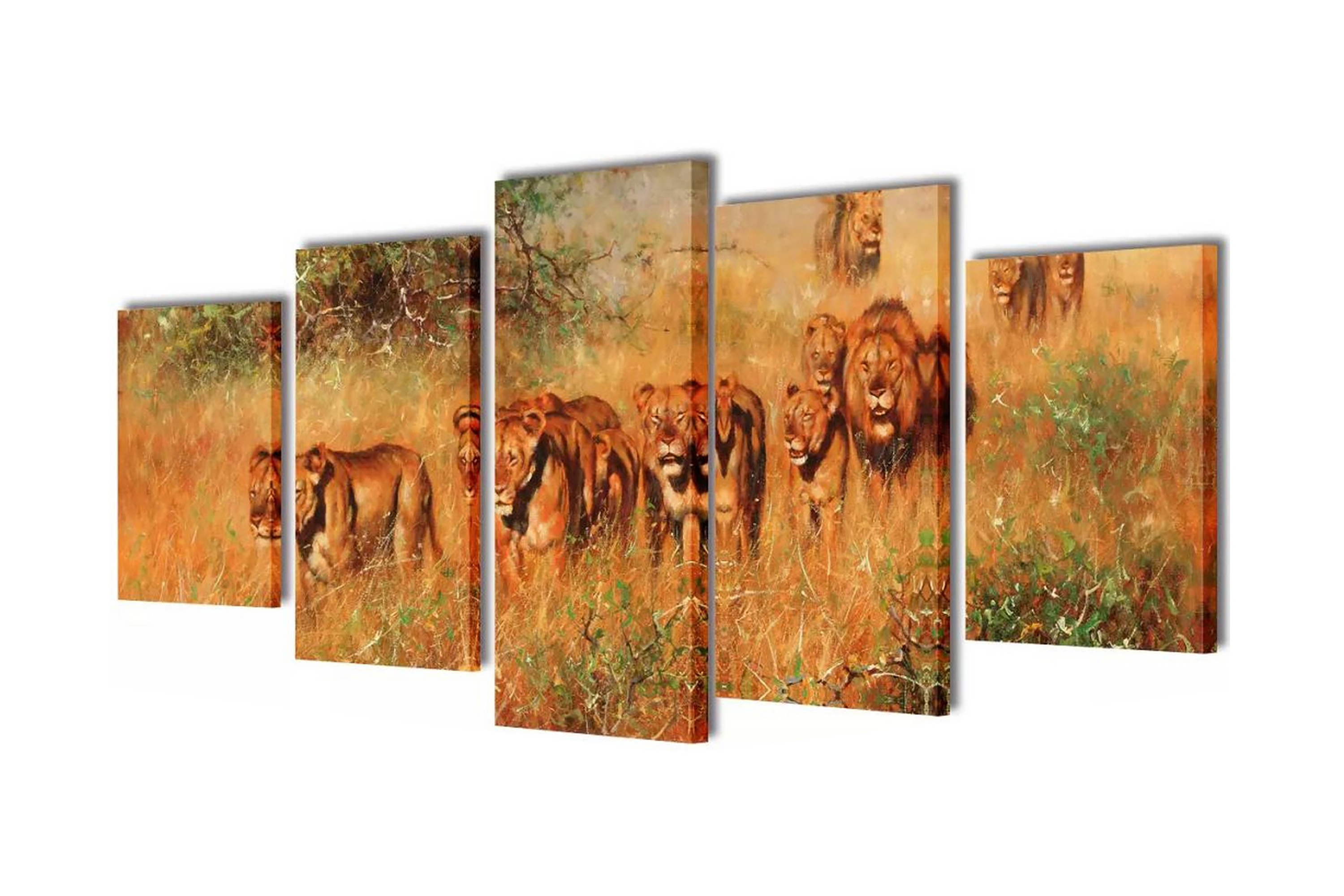 Uppsättning väggbonader på duk: lejon 100×50 cm – Flerfärgad