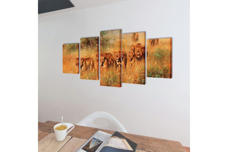 Uppsättning väggbonader på duk: lejon 100x50 cm - Flerfärgad - Inredning & dekor - Tavlor & konst - Canvastavla