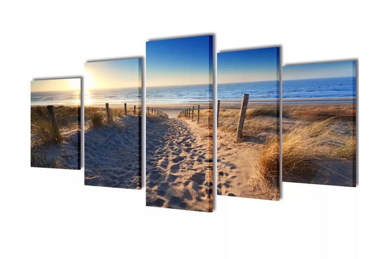 Uppsättning väggbonader på duk: strand med palm 200x100 cm - Flerfärgad - Inredning & dekor - Tavlor & konst - Canvastavla