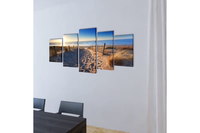 Uppsättning väggbonader på duk: strand med palm 200x100 cm - Flerfärgad - Inredning & dekor - Tavlor & konst - Canvastavla