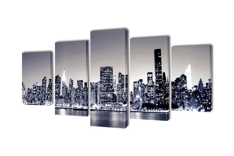 Uppsättning väggbonader på duk: New York Skyline 100x50 cm - Flerfärgad - Canvastavla
