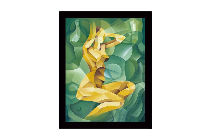 Inramad Canvastavla i trä - 41x56 cm - Abstrakt figur av en kvinna i en kurvig komposition - Grön / Gul / Ljusgrön - Inredning & dekor - Tavlor & konst