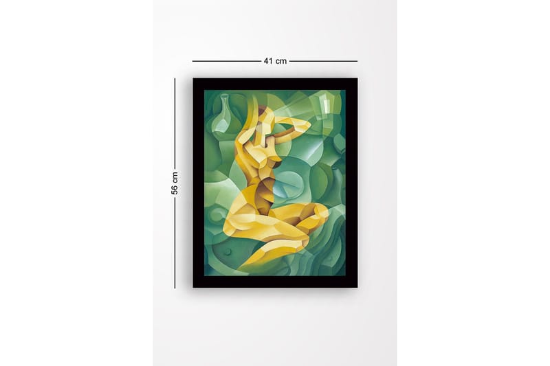 Inramad Canvastavla i trä - 41x56 cm - Abstrakt figur av en kvinna i en kurvig komposition - Grön / Gul / Ljusgrön - Inredning & dekor - Tavlor & konst