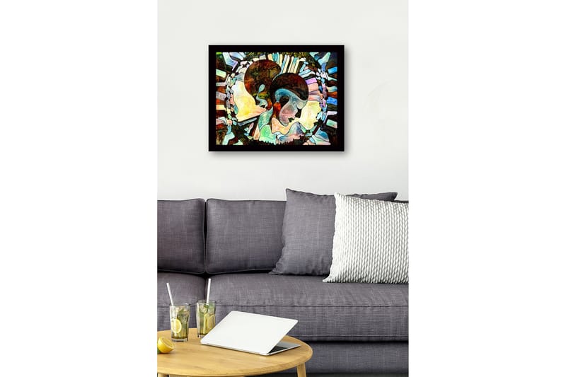 Inramad Canvastavla i trä - 41x56 cm - Abstrakt komposition av två ansikten som förenas - Mörkbrun / Ljusblå / Beige - Inredning & dekor - Tavlor & konst