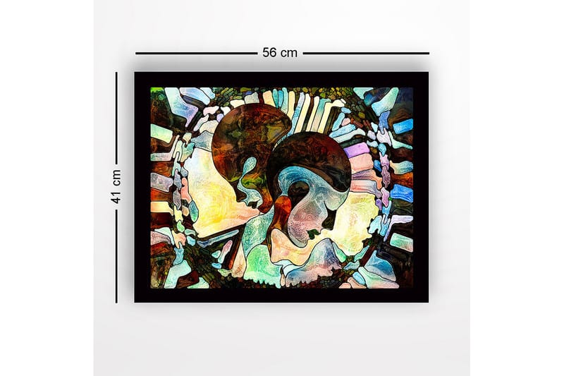 Inramad Canvastavla i trä - 41x56 cm - Abstrakt komposition av två ansikten som förenas - Mörkbrun / Ljusblå / Beige - Inredning & dekor - Tavlor & konst