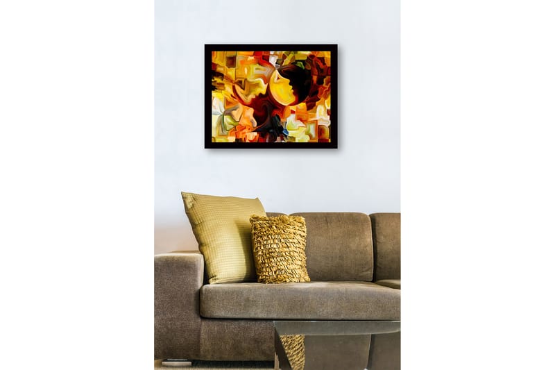 Inramad Canvastavla i trä - 41x56 cm - Abstrakt komposition med ansikten i kontrasterande färger - Guld / Orange / Mörkbrun - Inredning & dekor - Tavlor & konst