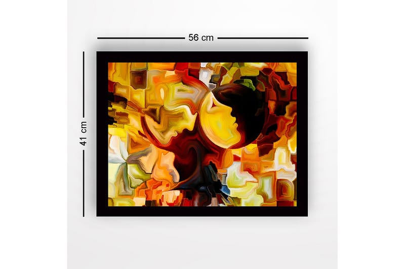 Inramad Canvastavla i trä - 41x56 cm - Abstrakt komposition med ansikten i kontrasterande färger - Guld / Orange / Mörkbrun - Inredning & dekor - Tavlor & konst