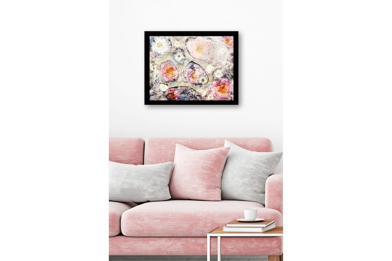 Inramad Canvastavla i trä - 41x56 cm - Abstrakt komposition med blommor i mjuka färger - Rosa / Vit / Grå - Inredning & dekor - Tavlor & konst