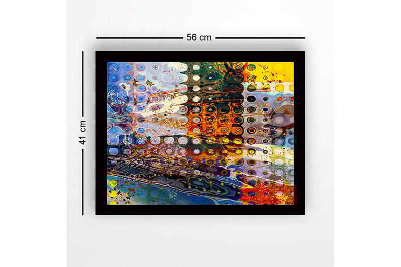 Inramad Canvastavla i trä - 41x56 cm - Abstrakt komposition med cirkulära former och färgglada mönster - Blå / Orange / Gul - Inredning & dekor - Tavlor & konst