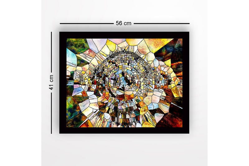 Inramad Canvastavla i trä - 41x56 cm - Abstrakt komposition med cirkulära former och mosaikliknande struktur - Guld / Brunt / Blått - Inredning & dekor - Tavlor & konst