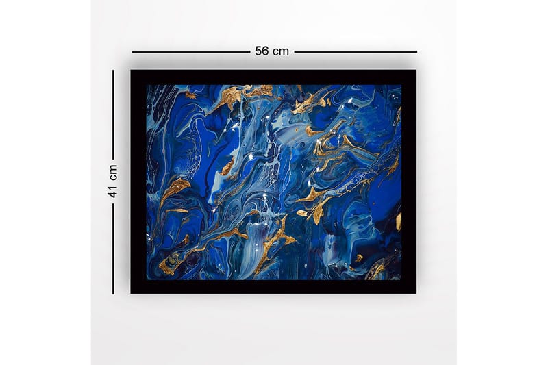 Inramad Canvastavla i trä - 41x56 cm - Abstrakt komposition med djupa blå nyanser och guldinslag - Mörkblå / Ljusblå / Guld - Inredning & dekor - Tavlor & konst