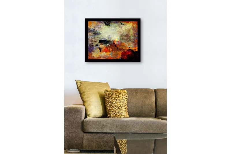 Inramad Canvastavla i trä - 41x56 cm - Abstrakt komposition med färgade former och texturer - Röd / Orange / Blå - Inredning & dekor - Tavlor & konst