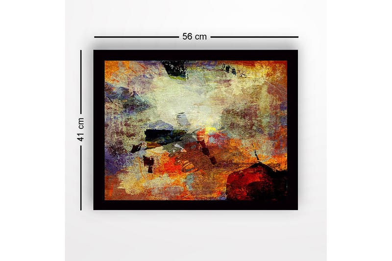 Inramad Canvastavla i trä - 41x56 cm - Abstrakt komposition med färgade former och texturer - Röd / Orange / Blå - Inredning & dekor - Tavlor & konst