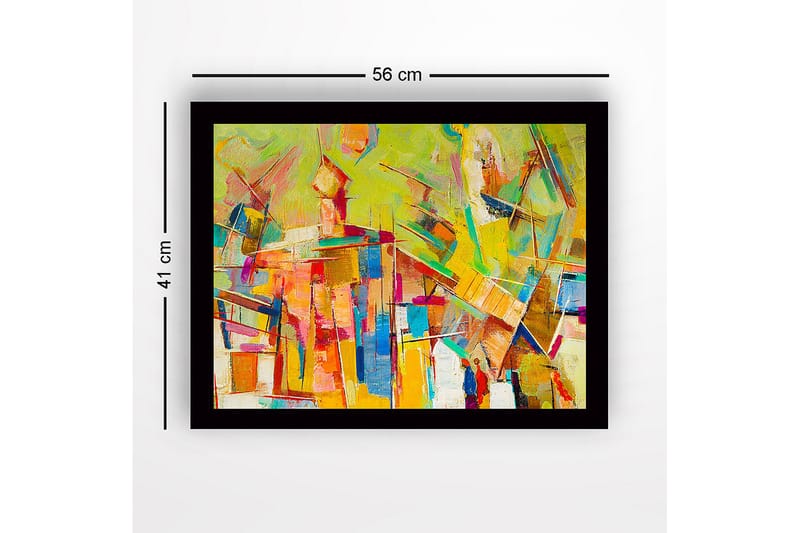 Inramad Canvastavla i trä - 41x56 cm - Abstrakt komposition med färgglada geometriska former - Gul / Orange / Blå - Inredning & dekor - Tavlor & konst