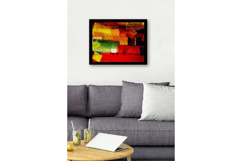 Inramad Canvastavla i trä - 41x56 cm - Abstrakt komposition med färgglada geometriska former - Röd / Gul / Grön - Inredning & dekor - Tavlor & konst