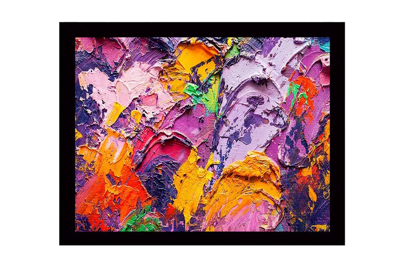 Inramad Canvastavla i trä - 41x56 cm - Abstrakt komposition med färgglada texturer - Lila / Orange / Rosa - Inredning & dekor - Tavlor & konst