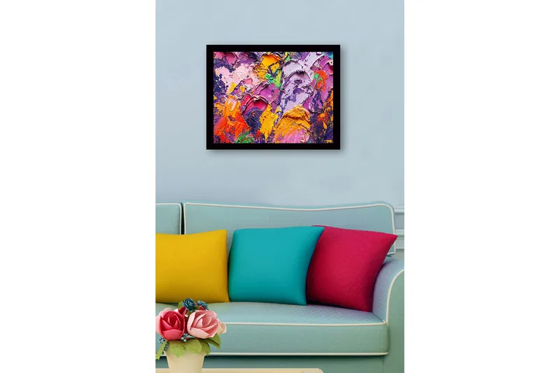 Inramad Canvastavla i trä - 41x56 cm - Abstrakt komposition med färgglada texturer - Lila / Orange / Rosa - Inredning & dekor - Tavlor & konst