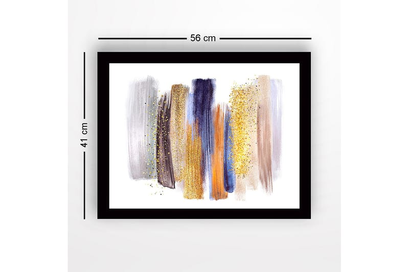 Inramad Canvastavla i trä - 41x56 cm - Abstrakt komposition med färgglada penseldrag - Guld / Blå / Grå - Inredning & dekor - Tavlor & konst
