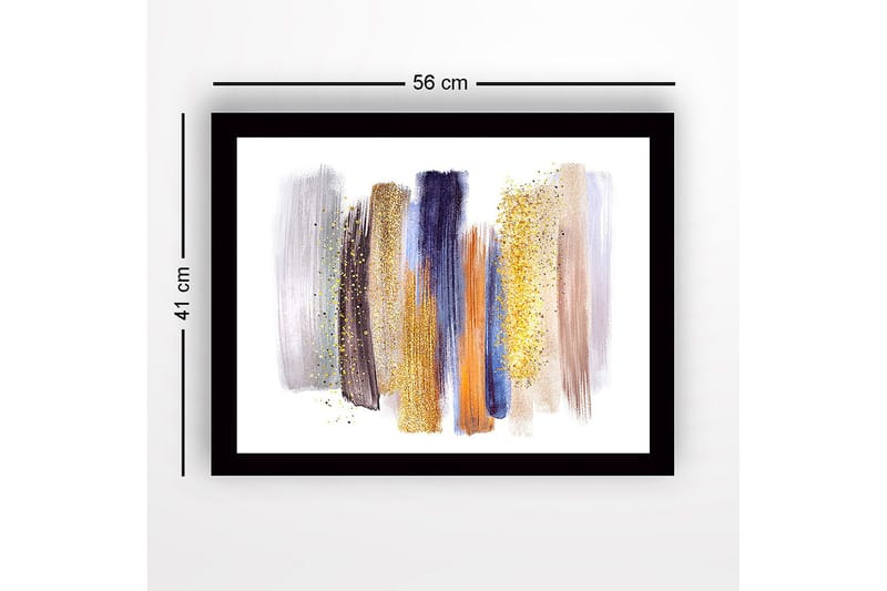 Inramad Canvastavla i trä - 41x56 cm - Abstrakt komposition med färgglada penseldrag - Guld / Blå / Grå - Inredning & dekor - Tavlor & konst
