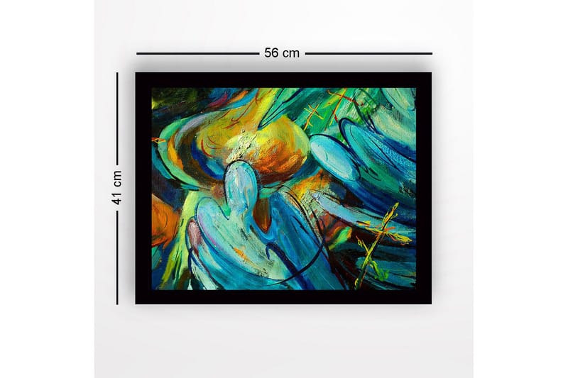 Inramad Canvastavla i trä - 41x56 cm - Abstrakt komposition med flytande former och färger - Turkos / Orange / Grön - Inredning & dekor - Tavlor & konst