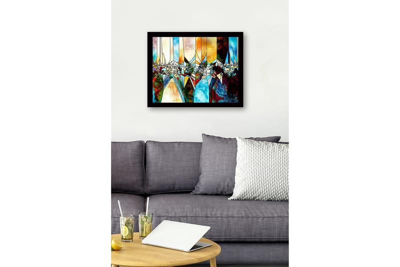 Inramad Canvastavla i trä - 41x56 cm - Abstrakt komposition med geometriska former och färgade sektioner - Blå / Orange / Grön - Inredning & dekor - Tavlor & konst