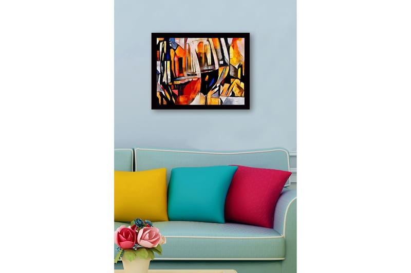 Inramad Canvastavla i trä - 41x56 cm - Abstrakt komposition med geometriska former och färgade ytor - Orange / Svart / Grå - Inredning & dekor - Tavlor & konst