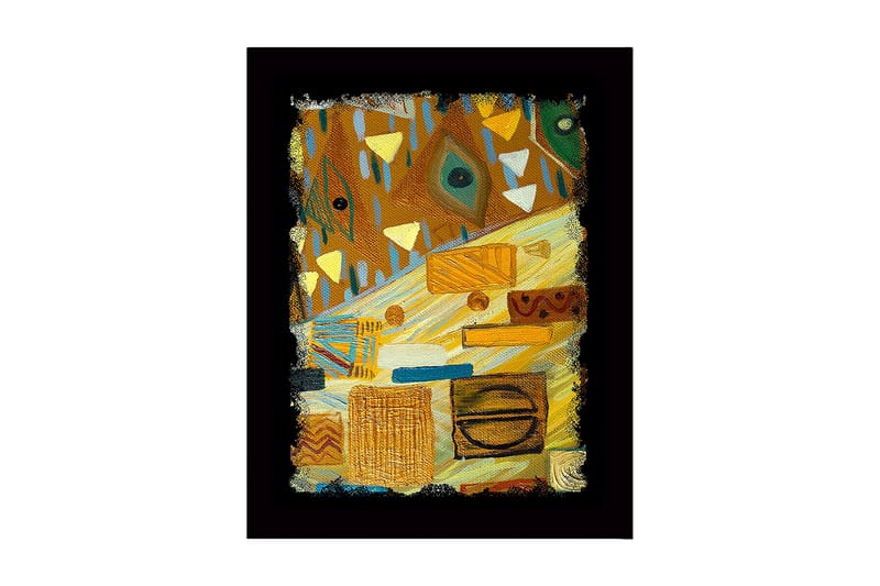 Inramad Canvastavla i trä - 41x56 cm - Abstrakt komposition med geometriska former och mönster - Guld / Brun / Grön - Inredning & dekor - Tavlor & konst