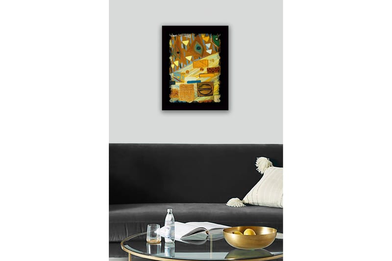 Inramad Canvastavla i trä - 41x56 cm - Abstrakt komposition med geometriska former och mönster - Guld / Brun / Grön - Inredning & dekor - Tavlor & konst