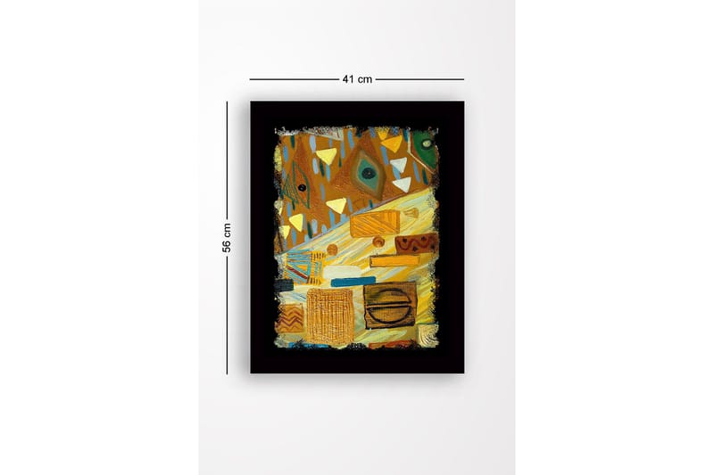 Inramad Canvastavla i trä - 41x56 cm - Abstrakt komposition med geometriska former och mönster - Guld / Brun / Grön - Inredning & dekor - Tavlor & konst