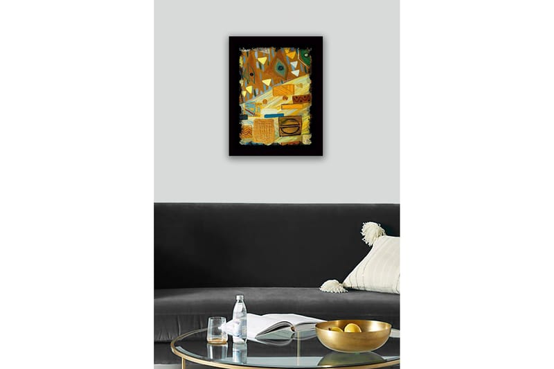 Inramad Canvastavla i trä - 41x56 cm - Abstrakt komposition med geometriska former och mönster - Guld / Brun / Grön - Inredning & dekor - Tavlor & konst