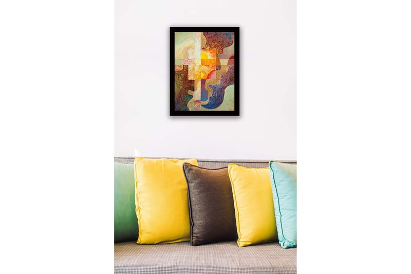 Inramad Canvastavla i trä - 41x56 cm - Abstrakt komposition med geometriska former och varma färger - Guld / Brunt / Beige - Inredning & dekor - Tavlor & konst